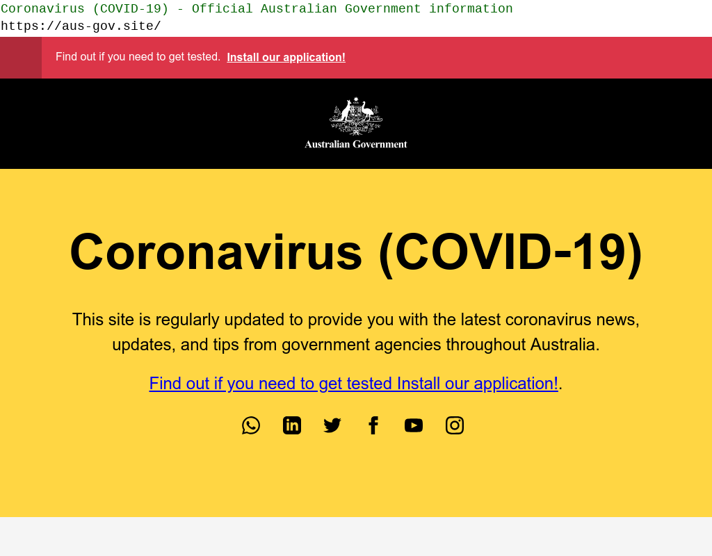 Fake Australian Government website which tricks users into installing Cereberus